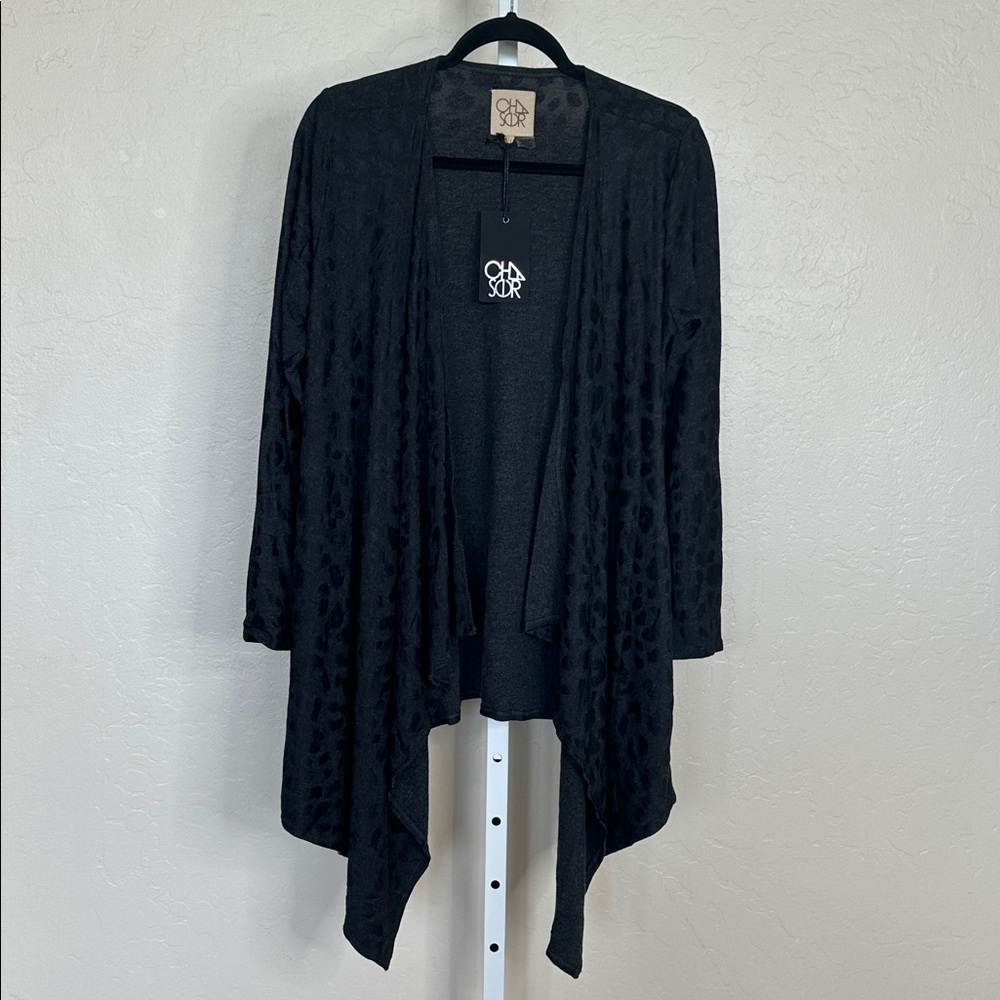 NWT Chaser S Animal Print Black Open Front Cardigan with pockets